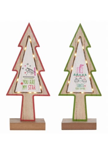 Χριστουγεννιάτικα Ξύλινα Διακοσμητικά Δεντράκια με LED - 2 Χρώματα (37cm)