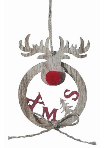 Χριστουγεννιάτικο Ξύλινο Κρεμαστό Στολίδι, με Τάρανδο και "XMAS" (18cm)