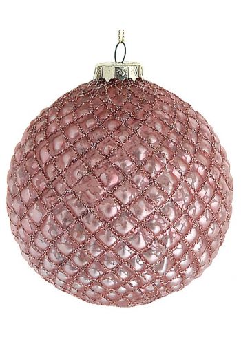 Χριστουγεννιάτικη Γυάλινη Μπάλα Ροζ, με Ρόμβους από Κλωστή (8cm)