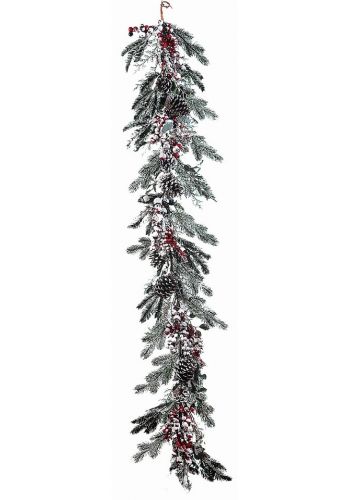 Χριστουγεννιάτικη Διακοσμητική Γιρλάντα Χιονισμένη με Κουκουνάρια και Γκι (150cm)