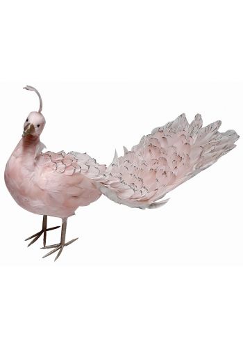 Χριστουγεννιάτικο Διακοσμητικό Παγώνι Ροζ, με Φτερά (86cm)