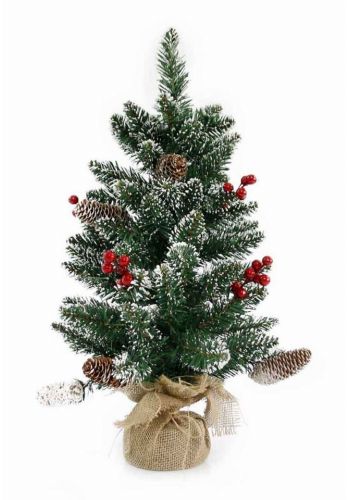 Χριστουγεννιάτικο Επιτραπέζιο Δέντρο Χιονισμένο με Κουκουνάρια και Γκι (60cm)