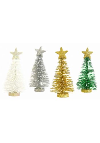 Χριστουγεννιάτικo Διακοσμητικό Πλαστικό Δεντράκι, με Αστέρι και Στρας - 4 Χρώματα (12cm)