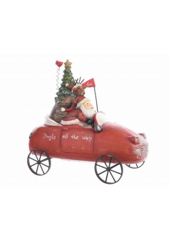 Χριστουγεννιάτικο Διακοσμητικό Πολύχρωμο Κεραμικό Αυτοκίνητο με Μεταλλικές Ρόδες και Άγιο Βασίλη (22cm)