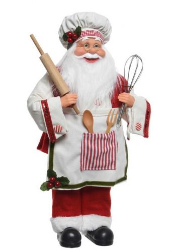 Χριστουγεννιάτικος Διακοσμητικός Πλαστικός Άγιος Βασίλης, Μάγειρας με Ποδιά Κόκκινος (45cm)