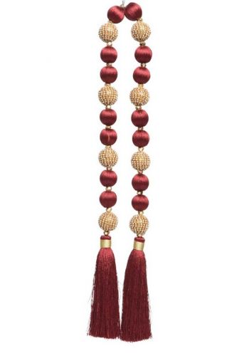 Χριστουγεννιάτικη Διακοσμητική Πλαστική Γιρλάντα, Κόκκινη με Χρυσές Χάντρες (94cm)