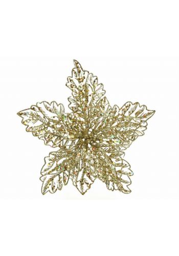 Χριστουγεννιάτικο Διακοσμητικό Λουλούδι Αλεξανδρινός με Κλιπ, Χρυσό (23cm)