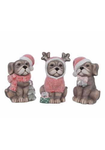 Χριστουγεννιάτικο Διακοσμητικό Κεραμικό Σκυλάκι με Σκούφο - 3 Σχέδια