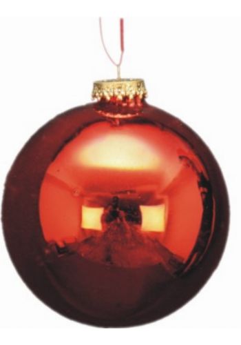 Χριστουγεννιάτικη Μπάλα Γυάλινη Γυαλιστερή, Κόκκινη (10cm)
