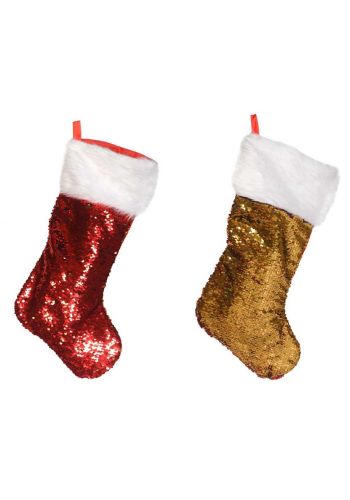 Χριστουγεννιάτικη Διακοσμητική Κάλτσα, με Πούλιες - 2 Χρώματα (50cm)