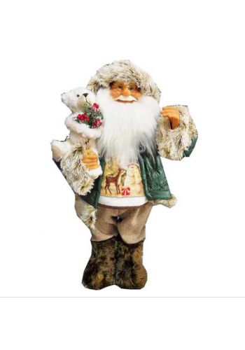 Χριστουγεννιάτικος Διακοσμητικός Πλαστικός Άγιος Βασίλης, με Πράσινο Παλτό και Αρκουδάκι (65cm)