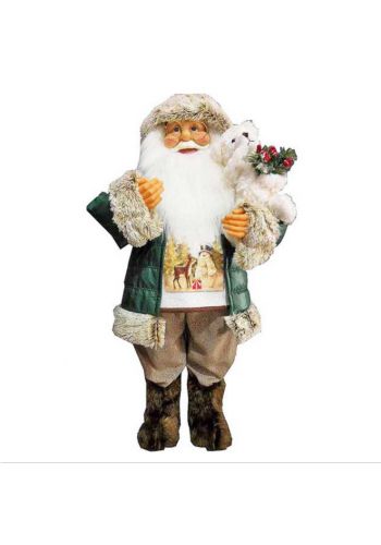 Χριστουγεννιάτικος Διακοσμητικός Πλαστικός Άγιος Βασίλης, με Πράσινο Παλτό και Αρκουδάκι (80cm)
