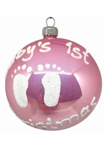 Χριστουγεννιάτικη Χειροποίητη Μπάλα Γυάλινη Ροζ, με Πατουσάκια (10cm)