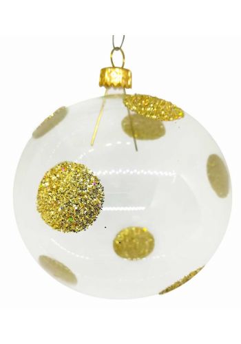 Χριστουγεννιάτικη Χειροποίητη Μπάλα Γυάλινη, με Χρυσές Ρίγες (10cm)