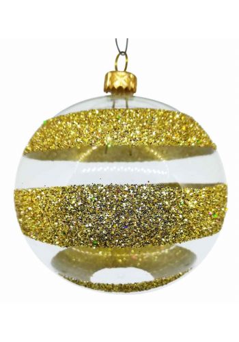 Χριστουγεννιάτικη Χειροποίητη Μπάλα Γυάλινη, με Χρυσές Βούλες (10cm)