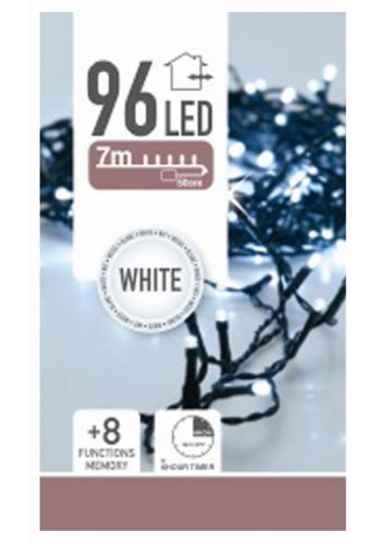96 Λευκά Ψυχρά Φωτάκια LED Μπαταρίας Εξωτερικού Χώρου, με 8 Προγράμματα και Χρονοδιακόπτη (7m)