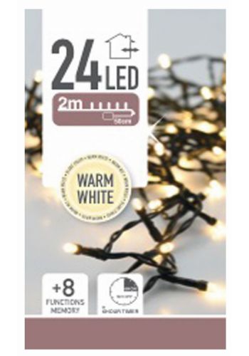 24 Λευκά Θερμά Φωτάκια LED Μπαταρίας Εξωτερικού Χώρου, με 8 Προγράμματα και Χρονοδιακόπτη (1,8m)