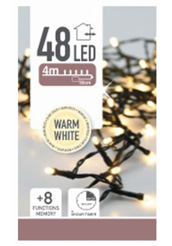 48 Λευκά Θερμά Φωτάκια LED Μπαταρίας Εξωτερικού Χώρου, με 8 Προγράμματα και Χρονοδιακόπτη (3,5m)