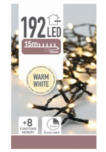 192 Λευκά Θερμά Φωτάκια LED Μπαταρίας Εξωτερικού Χώρου με 8 Προγράμματα και Χρονοδιακόπτη (14,5m)