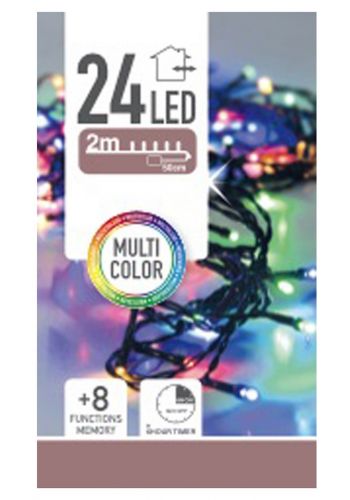 24 Πολύχρωμα Φωτάκια LED Μπαταρίας Εξωτερικού Χώρου, με 8 Προγράμματα και Χρονοδιακόπτη (1,8m)