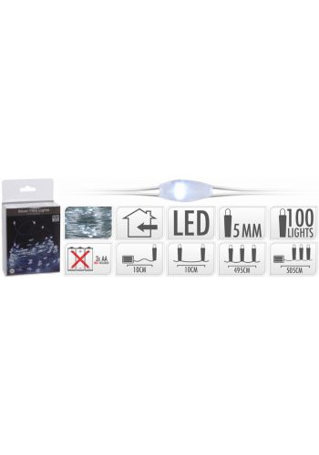 100 Λευκά Ψυχρά Φωτάκια LED Copper Μπαταρίας (5m)