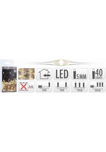 40 Λευκά Θερμά Φωτάκια LED Copper Μπαταρίας (2m)