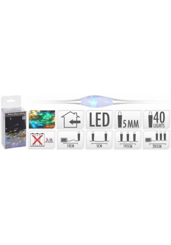 40 Πολύχρωμα Φωτάκια LED Copper Μπαταρίας (2m)