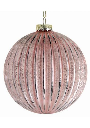 Χριστουγεννιάτικη Μπάλα Γυάλινη, Ανάγλυφη Ροζ (8cm)