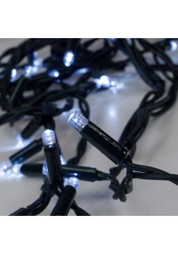 100 Λευκά Ψυχρά Φωτάκια LED Eurolamp Εξωτερικού Χώρου, Επεκτεινόμενα με Πράσινο Καλώδιο από Καουτσούκ (10m)