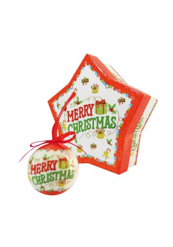 Χριστουγεννιάτικες Μπάλες "Merry Christmas" σε Κουτί Δώρου Αστέρι - Σετ 6 τεμ. (4.5cm)
