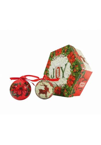 Χριστουγεννιάτικες Μπάλες με Γκι και Ταράνδους σε Κουτί Δώρου - Σετ 7 τεμ (8cm)