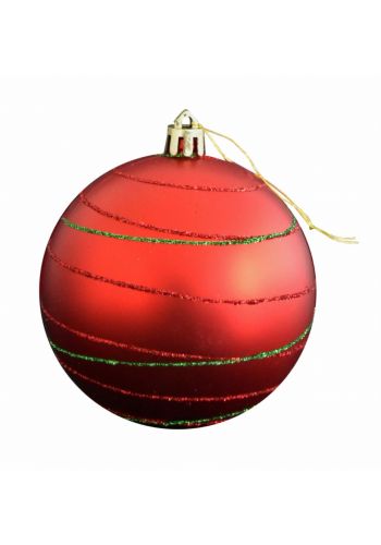 Χριστουγεννιάτικη Μπάλα Κόκκινη, με Δίχρωμη Κλωστή (8cm)