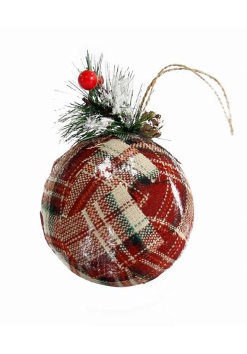 Χριστουγεννιάτικη Μπάλα Υφασμάτινη Χιονισμένη με Γκι (10cm)