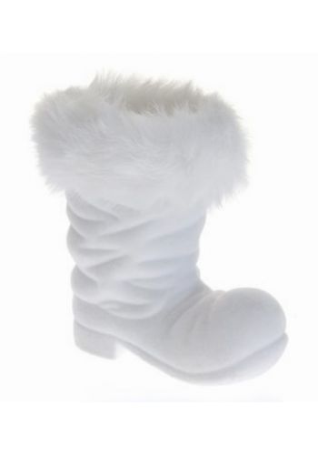Χριστουγεννιάτικο Πλαστικό Κρεμαστό Στολίδι, Μπότα Λευκή με Γουνάκι (18cm) ω