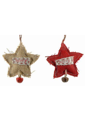 Χριστουγεννιάτικα Υφασμάτινα Κρεμαστά Αστεράκια, με Κουδουνάκι και "merry" - 2 Χρώματα (12cm)