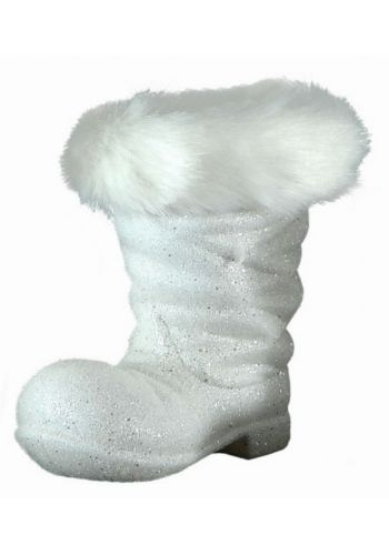 Χριστουγεννιάτικο Κρεμαστό Στολίδι Πλαστικό, Μπότα Λευκή με Γουνάκι (15cm)