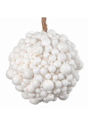 Χριστουγεννιάτικη Μπάλα Λευκή με Χιονόμπαλες (10cm)