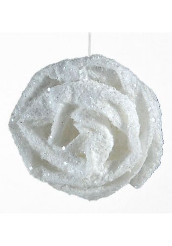Χριστουγεννιάτικο Κρεμαστό Στολίδι Πλαστικό, Λευκό Τριαντάφυλλο (14cm) - 1 Τεμάχιο