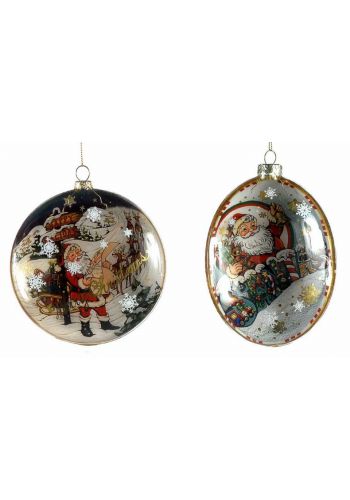 Χριστουγεννιάτικα Γυάλινα Στολίδια, με Άγιο Βασίλη Πολύχρωμο - 2 Σχέδια (12cm) - 1 Τεμάχιο