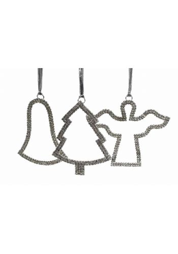 Χριστουγεννιάτικα Κρεμαστά Στολίδια Πλαστικά, με Στρασάκια - 3 Σχέδια (9cm) - 1 Τεμάχιο
