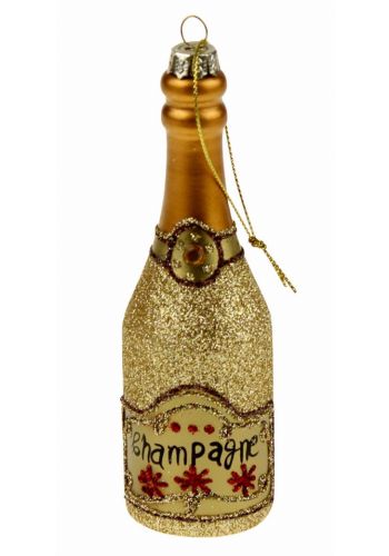 Χριστουγεννιάτικο Κρεμαστό Γυάλινο Στολίδι, Χρυσό Μπουκάλι Σαμπάνιας (14cm)