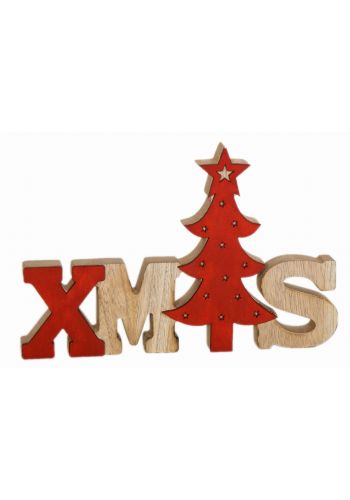 Χριστουγεννιάτικο Ξύλινο Διακοσμητικό "XMAS", με Κόκκινο Δεντράκι (24cm)