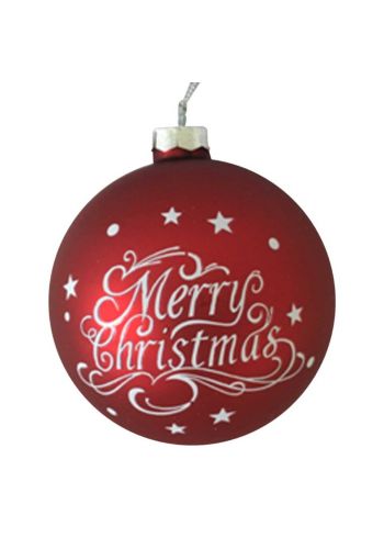 Χριστουγεννιάτικη Γυάλινη Μπάλα Κόκκινη, με Λευκό Merry Christmas (10cm)