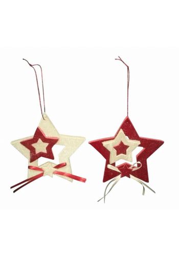 Χριστουγεννιάτικα Υφασμάτινα Κρεμαστά Αστέρια με Φιόγκο - 2 Χρώματα (12cm)