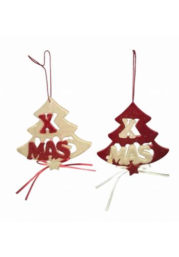 Χριστουγεννιάτικα Υφασμάτινα Κρεμαστά Δεντράκια με Φιόγκο - 2 Χρώματα (13cm)