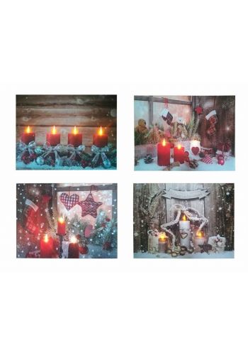 Χριστουγεννιάτικα Διακοσμητικά Κάδρα Μουσαμάς Πολύχρωμο, με LED - 4 Σχέδια (40cm)