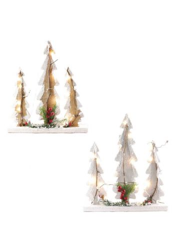 Χριστουγεννιάτικα Διακοσμητικά Ξύλινα Δεντράκια με Γκι και 15 LED - 2 Χρώματα (40cm)