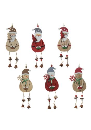Χριστουγεννιάτικα Κρεμαστά Ξύλινα Στολίδια, με Κουδουνάκια Καφέ - 6 Σχέδια (34 cm)