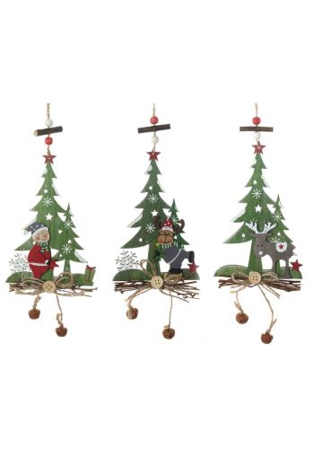 Χριστουγεννιάτικα Ξύλινα Κρεμαστά Πράσινα Δεντράκια - 3 Σχέδια (36cm)