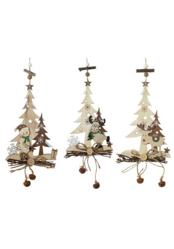 Χριστουγεννιάτικα Ξύλινα Κρεμαστά Καφέ Δεντράκια - 3 Σχέδια (36cm)